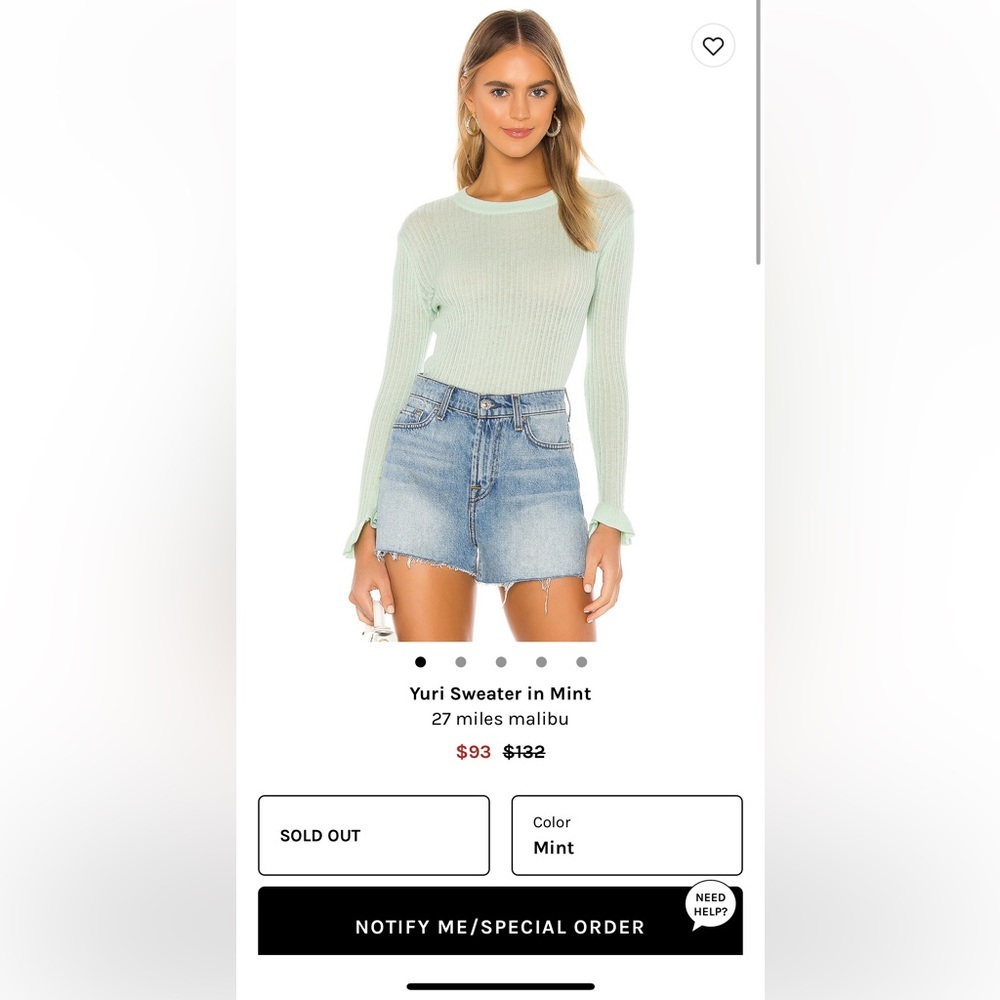 NWT! 27 Miles Malibu Yuri Sweater in Mint! Sold Out Online